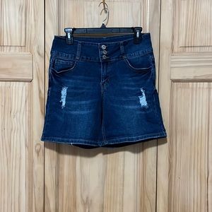 Distressed denim shorts